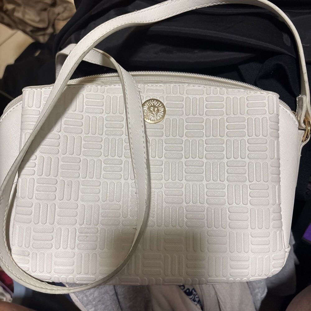 Anne Klein White Triple Pocket Shoulder Bag w/ Adjustable Strap